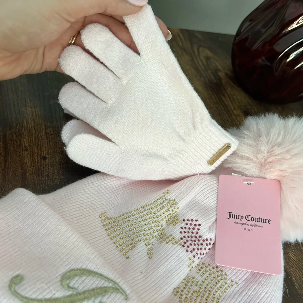 Juicy Couture Light Pink Beanie and Glove Set